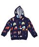 A Toddler Thing 100% Cotton Full Sleeves Animals Printed Quilted Hoodie - Navy Blue