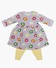 A Toddler Thing 100% Cotton Full Sleeves Floral Printed Dress & Pant Set - Lavender