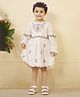 Tiny Twills Rayon Full Puffed Sleeves Floral Embroidered & Lace Embellished Dress - Off White