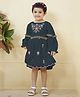 Tiny Twills Rayon Full Puffed Sleeves Floral Embroidered & Lace Embellished Dress - Teal Blue