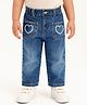 Babyoye 100% Cotton Full Length Jeans With mention Floral Embroidery & Front Pockets - Blue