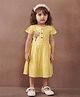 Tiny Twills Rayon Half Sleeves Tree & Butterflies Embroidered Dress - Yellow