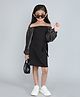 Taffykids Off Shoulder Metalic Lurex A Line Dress - Black
