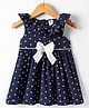 ToffyHouse Cotton Woven Frill Sleeves Frock with Bow Applique & Polka Dots Print - Navy Blue