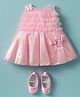 Bluebell Net Sleeveless Party Dress with Booties & Floral & Butterfly Applique - Pink