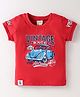 CUCUMBER Sinker Knit Half Sleeves T-Shirt with Text Print -Red