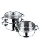 Vinod Stainless Steel 3 Tier Steamer/Momo/Modak Maker with Glass Lid - 18 cm (Induction Friendly)