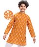 Pine Kids Cotton Woven Full Sleeves Floral Printed Kurta - Orange