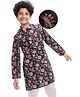 Pine Kids Cotton Woven Full Sleeves Kurta with Floral Print - Black