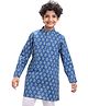 Pine Kids Cotton Woven Kurta with Floral Print - Navy Blue