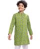 Pine Kids Cotton Woven Full Sleeves Floral Printed Kurta - Olive Green