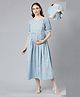 Swishchick Cotton Half Puffed Sleeves Floral Printed Maternity Dress With Nursing Access - Blue