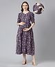 Swishchick Cotton Half Sleeves Floral Printed Maternity Dress With Nursing Access - Black