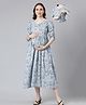 Swishchick Cotton Half Sleeves Floral Printed Maternity Dress With Nursing Access - Blue