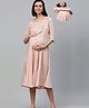 Swishchick Cotton Three Fourth Sleeves Floral Printed Maternity Dress With Concealed Zipper Nursing Access - Pink