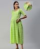 Swishchick Cotton Half Sleeves Frill Detailed Solid Maternity Dress With Concealed Zipper Nursing Access - Green