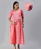 Swishchick Cotton Half Sleeves Frill Detailed Solid Maternity Dress With Concealed Zipper Nursing Access - Pink