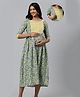 Swishchick Cotton Three Fourth Sleeves Floral Printed Maternity Dress With Concealed Zipper Nursing Access - Pastel Green