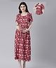 Swishchick Cotton Half Sleeves Floral Printed Maternity Dress With Concealed Zipper Nursing Access - Maroon