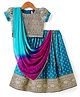 Babyhug Woven Half Puff Sleeves Pattu Pavda Brocade Choli With Lehenga & Dupatta Set & Tassel Detailing - Teal Blue