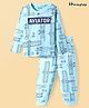 Honeyhap 100% Premium Cotton  Knit Night Suit with Space Theme Print - Blue Elixir