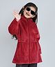Taffykids Velour Full Sleeves Solid Hooded Peplum Style Puffer Jacket - Wine