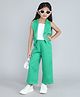 Taffykids Sleeveless Solid Crop Waterfall Jacket & Coordinating Pant With Crop Top Set - Green & White
