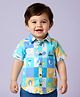 Babyoye Poplin Woven Half Sleeves Shirt With Boat Print - Light Blue