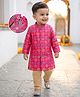 Babyhug Cotton Woven Full Sleeves Front Open Foil Printed Pyjama Kurta Set - Dark Pink