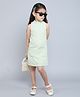 Taffykids Tweed Sleeveless Self Design A Line Party Dress - Green