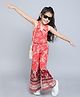 Taffykids Rayon Sleeveless Floral Printed Ethnic Crop Top & Coordinating Pant Set - Red & Multi Colour