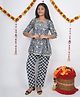 Vastrarth Cotton Three Fourth Sleeves Floral Printed & Lace Embellished Kurta Pant Set - Dark Blue