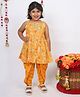 Vastrarth Cotton Sleeveless Floral Printed Kurta Dhoti Set - Orange