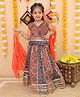 Vastrarth Sleeveless Floral Printed & Lace Embellished Lehenga Choli With Dupatta Set - Orange & Blue