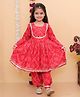 Vastrarth Cotton Woven Full Sleeves Bandhani Floral Printed & Gota Lace Embellished Afghani Kurta & Salwar Set - Red