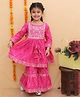 Vastrarth Cotton Three Fourth Sleeves Floral Bandhani Printed & Embroidered Kurta Sharara Set - Pink