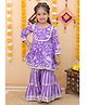Vastrarth Three Fourth Sleeves Floral Printed & Lace Embellished Kurta Sharara Set - Purple