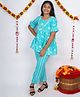 Vastrarth Cotton Half Bell Sleeves Floral Printed & Lace Embellished Kurta Pant Set - Sky Blue