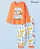 Honeyhap 100% Premium Cotton  Knit Full Sleeves Space Theme Printed Night Suit - Coral Rose & Bright White