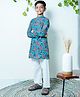 Vastrarth Cotton Full Sleeves Paisleys Printed Kurta Pyjama Set - Teal Blue