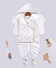 Vastramay Full Sleeves Ethnic Foil Printed Kurta With Kantha Work Detailed Dhoti  Swaddle & Booties Set - Cream