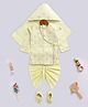 Vastramay Full Sleeves Ethnic Foil Printed Kurta With Kantha Work Detailed Dhoti  Swaddle & Booties Set - Yellow