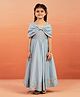 Vastramay Silk Cold Shoulder Half Sleeves Floral Shaped Sequins Embellished Gown - Aqua Blue