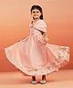 Vastramay Silk Cold Shoulder Half Sleeves Floral Shaped Sequins Embellished Gown - Peach