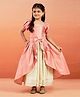 Vastramay Puffed Sleeves Bow Applique Detailed Foil Printed Gown - Pink
