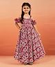 Vastramay Cold Shoulder Sleeves Floral Embroidered Gown - Maroon