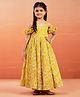 Vastramay Cold Shoulder Sleeves Floral Embroidered Gown - Mustard