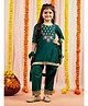 Vastramay Viscose Three Fourth Sleeves Floral Embroidered & Lace Embellished Kurta & Pant With Dupatta Set - Green