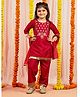 Vastramay Viscose Three Fourth Sleeves Floral Embroidered & Lace Embellished Kurta & Pant With Dupatta Set - Red