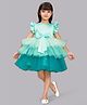 PinkChick Frill Sleeves Bow Applique Detailed & Colour Blocked Layered Dress - Sea Green